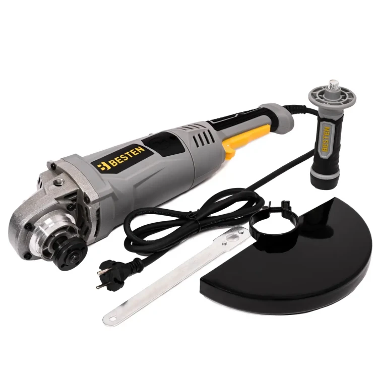 Úhlová bruska 230 mm, 2400 W, Soft Start, 6 500 ot./min, otočná rukojeť, sada s příslušenstvím BESTEN BE-2930