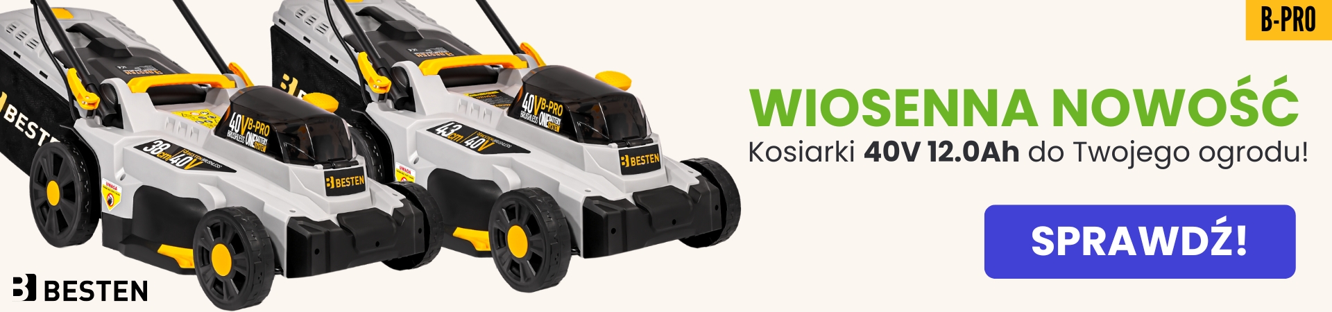 nowość wiosna 2026, B-PRO, kosiarki akumulatorowe 20V, 40V