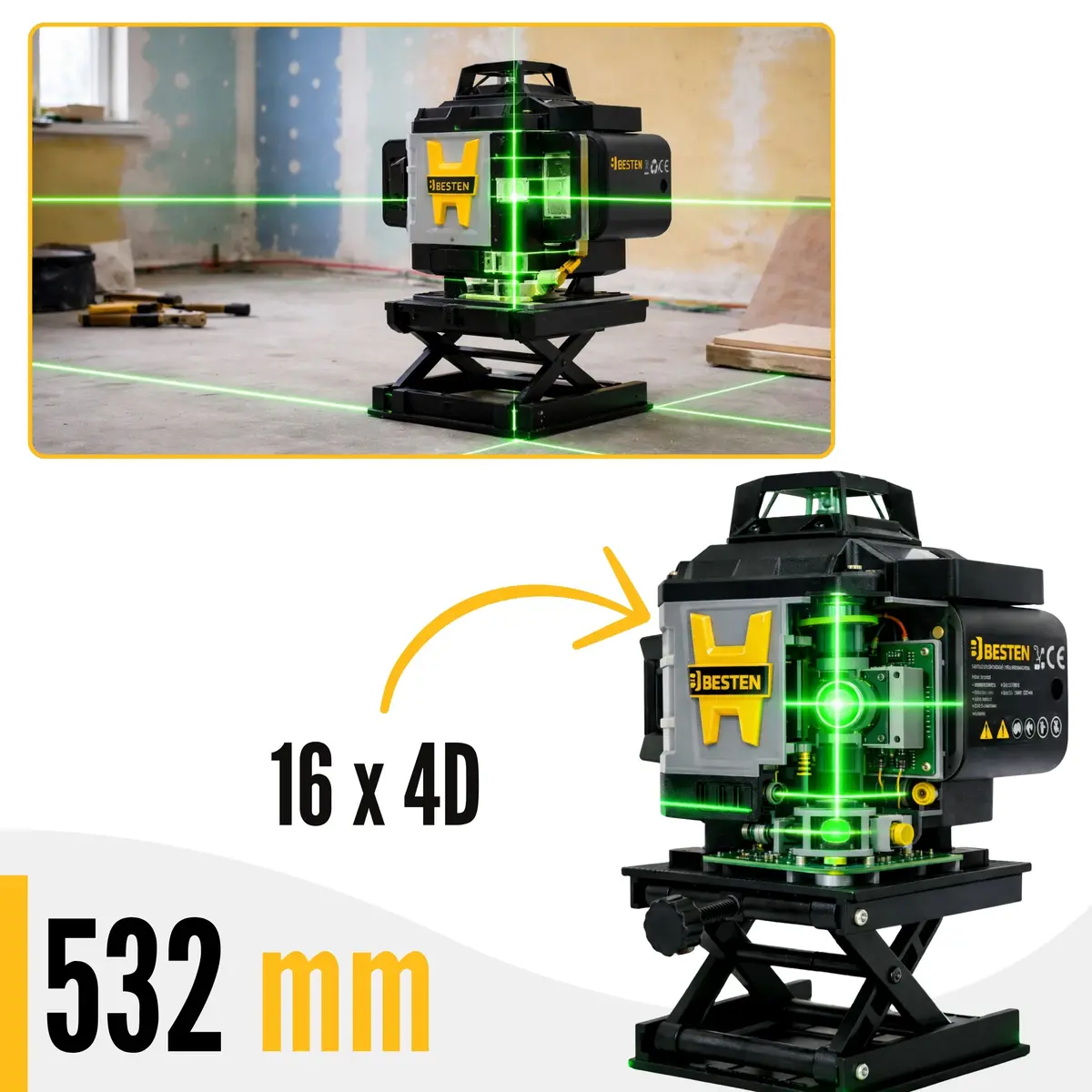 Poziomica laserowa BESTEN BE0002848 zielona wiązka 532 nm zielony laser