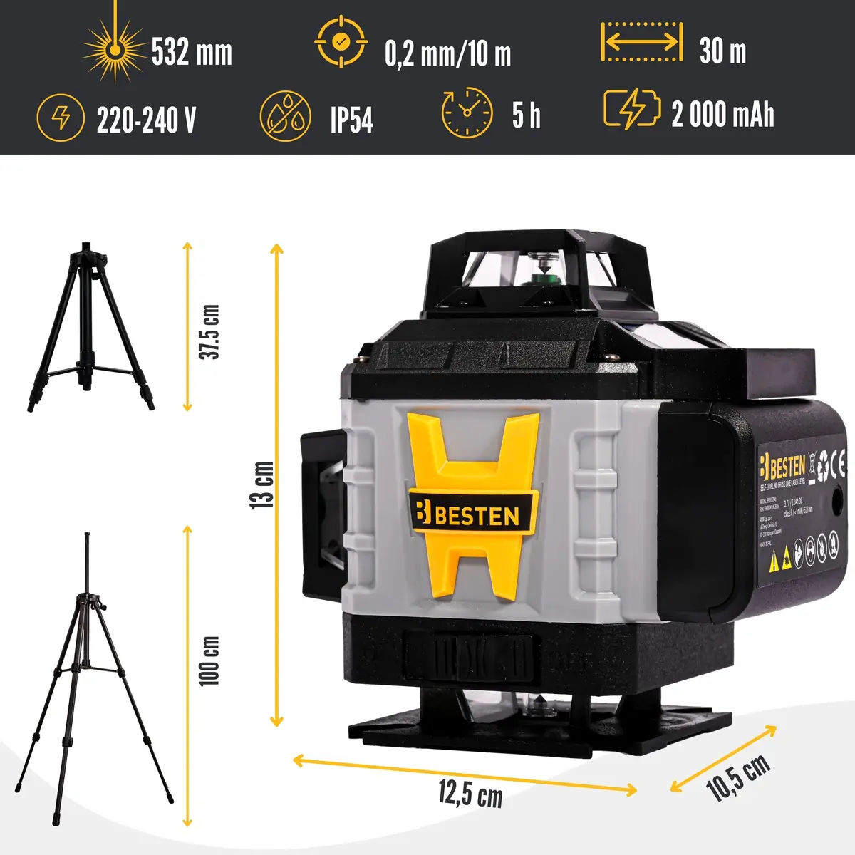 Poziomica laserowa BESTEN BE0002848 specyfikacja techniczna