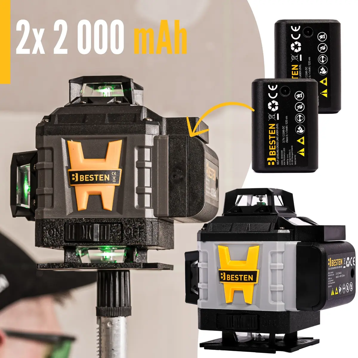 Poziomica laserowa BESTEN BE0002848 2 akumulatory 15000 mah w zestawie