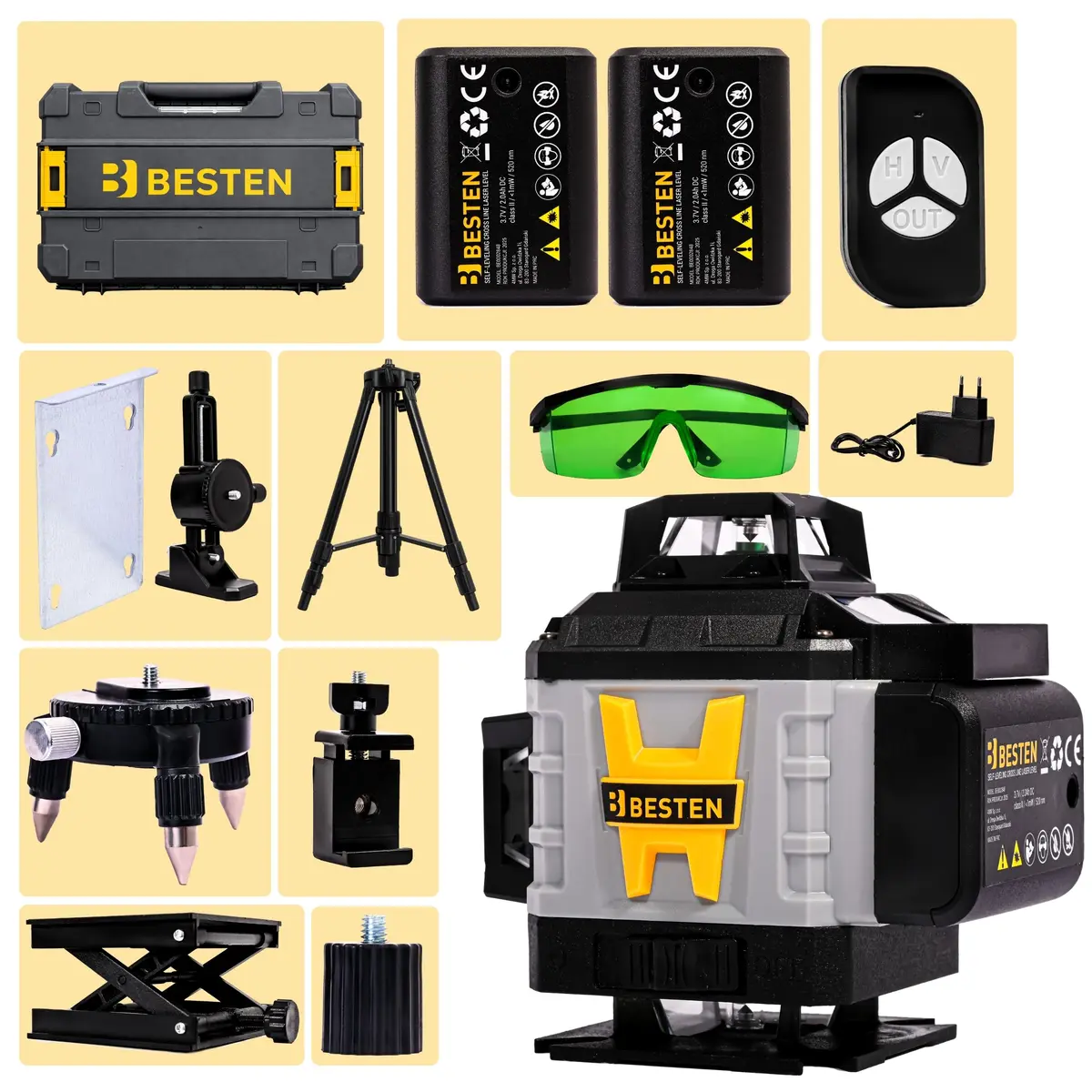 Poziomica laserowa BESTEN BE0002848 zawartość zestawu